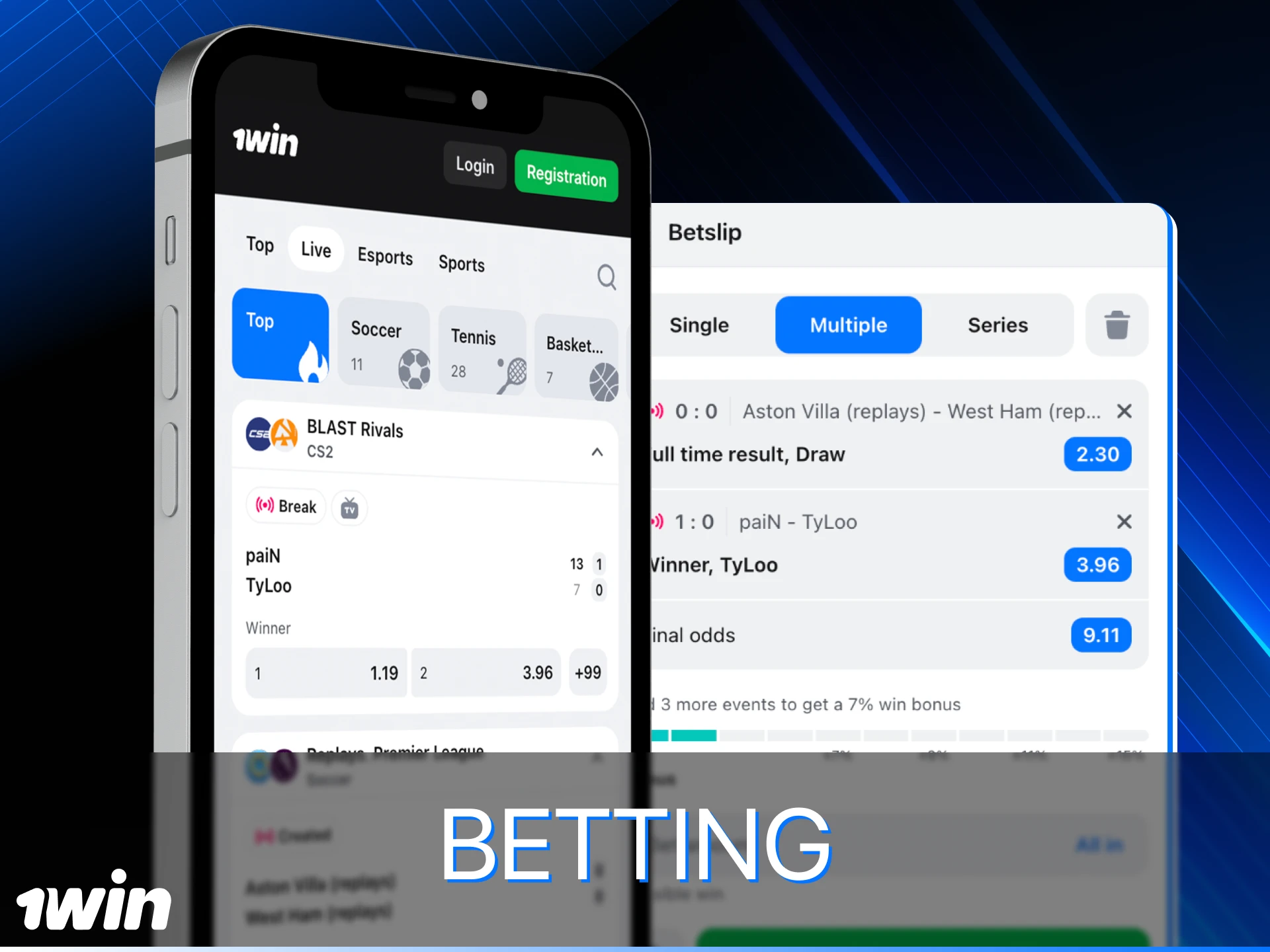 How can I place bets in the 1win online casino app.