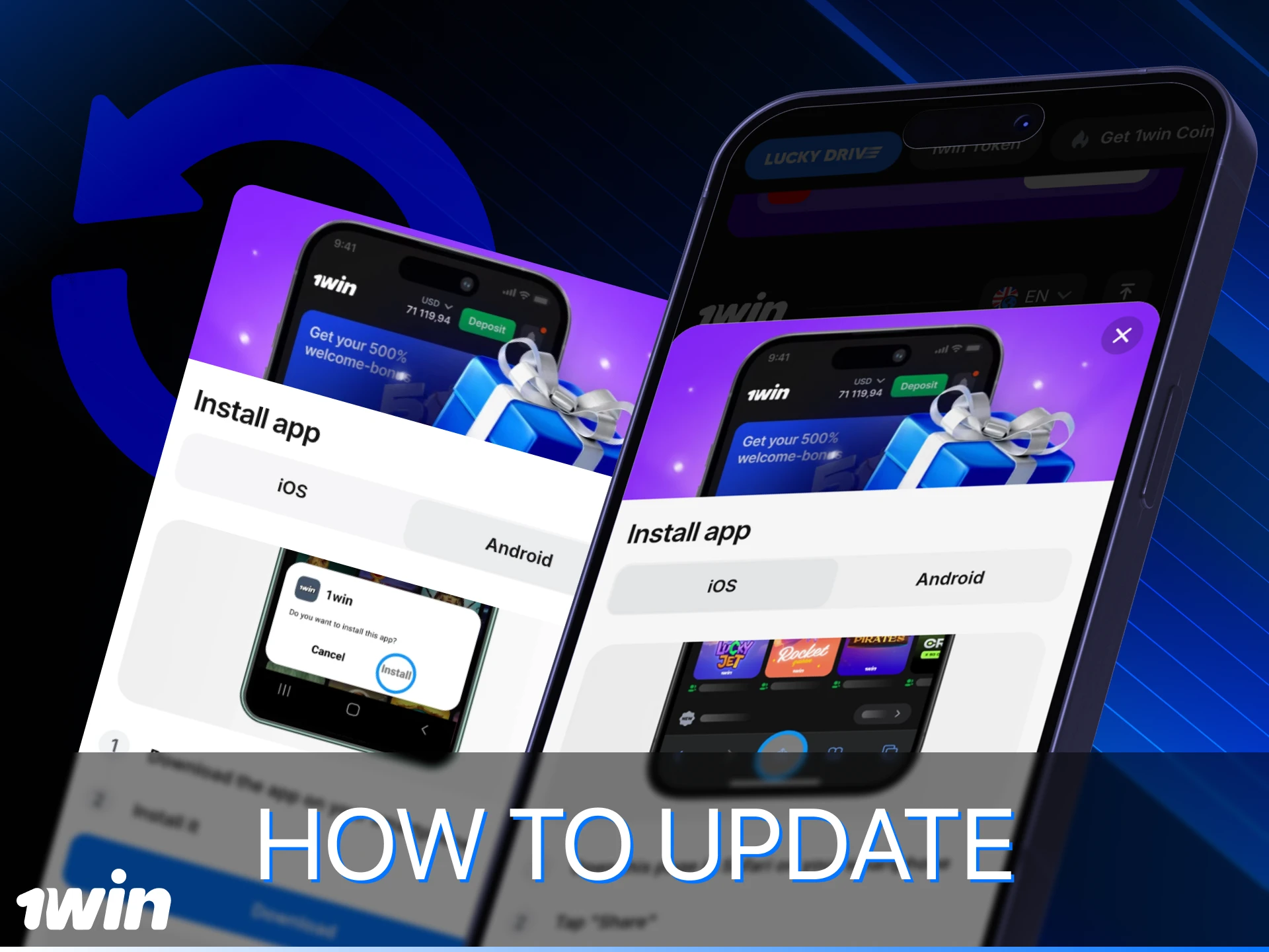 What are the ways to update the 1win online casino app.