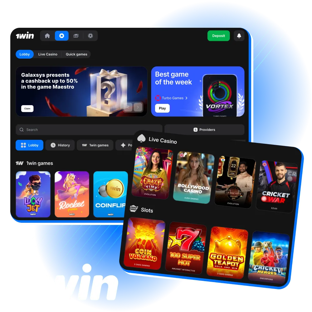 Choose the best casino games at 1win online casino.