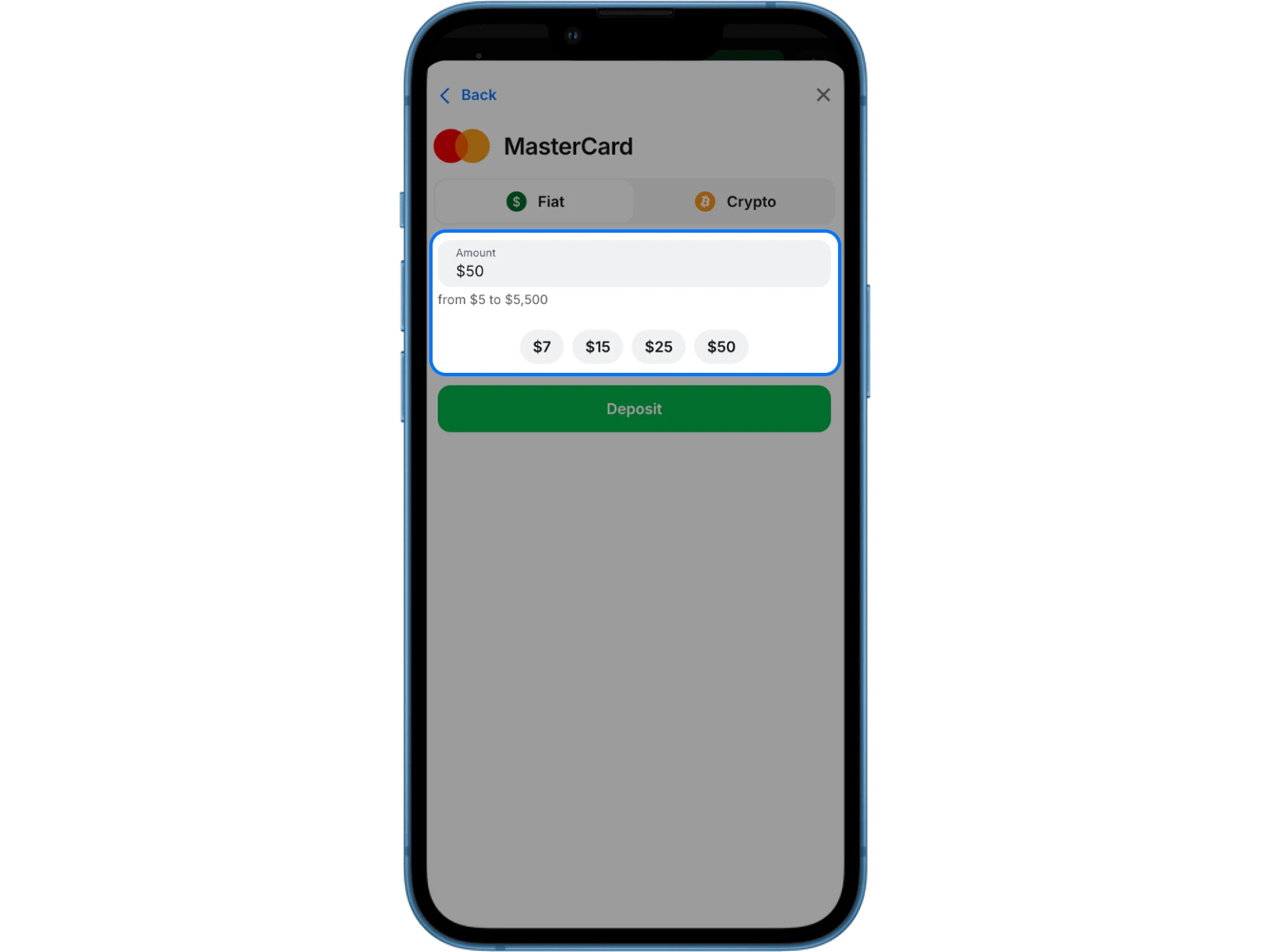 Specify the desired deposit amount at the 1win online casino.
