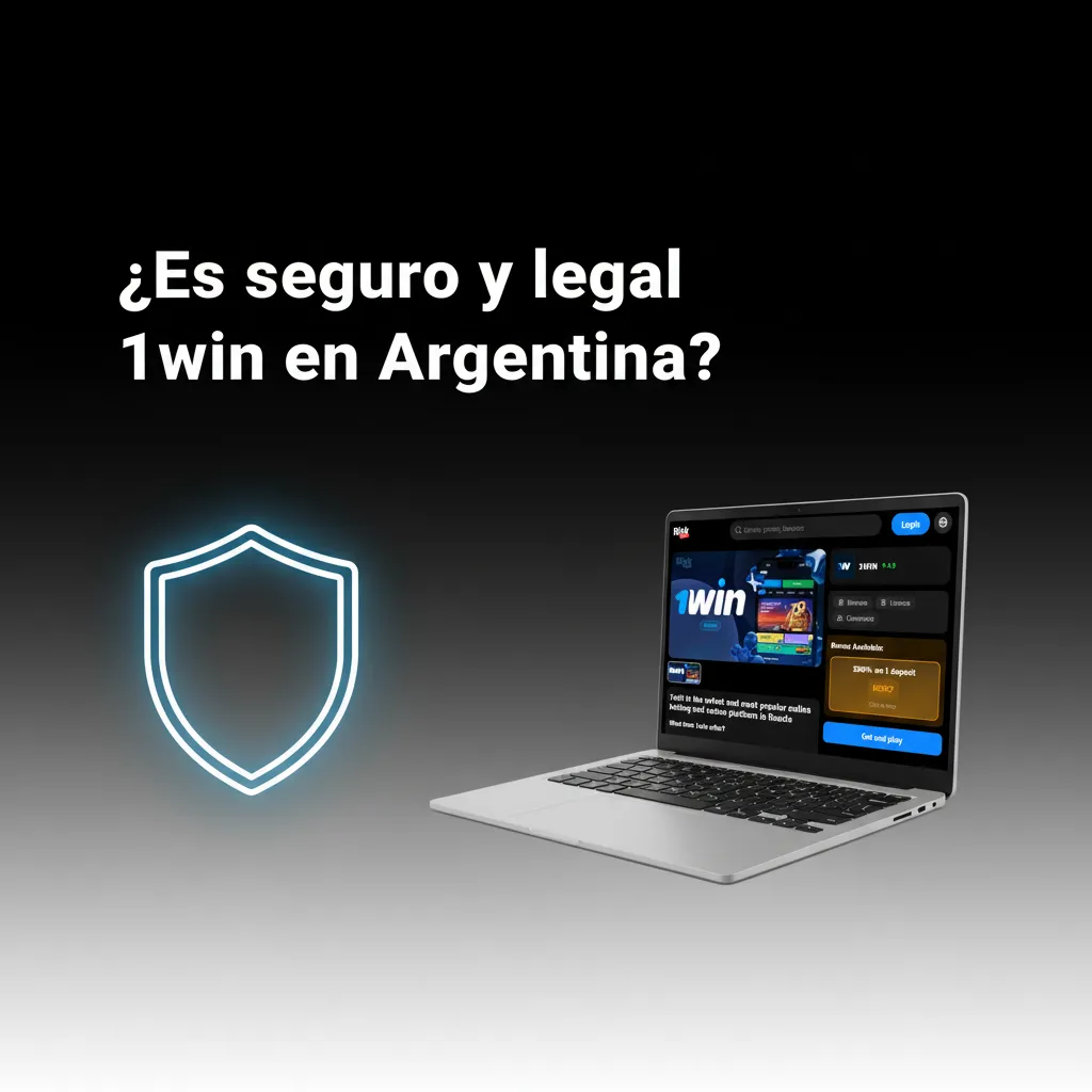 Iconos de seguridad de 1win: licencia Curaçao, candado SSL, KYC y mapa de Argentina indicando normativa local.