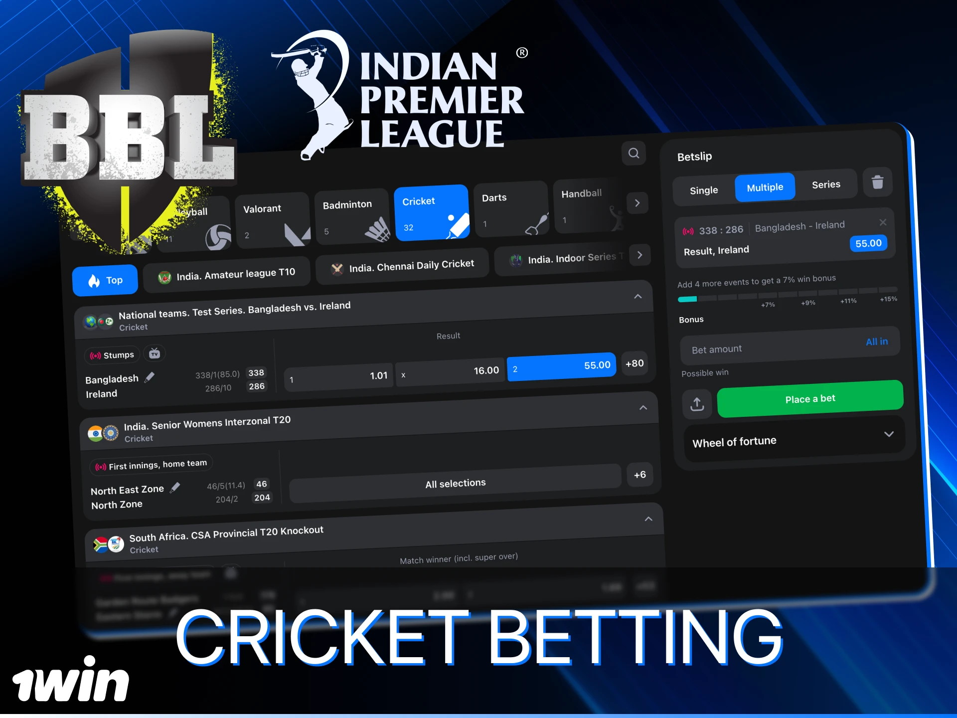 Find out which cricket matches you can bet on at 1Win online casino.