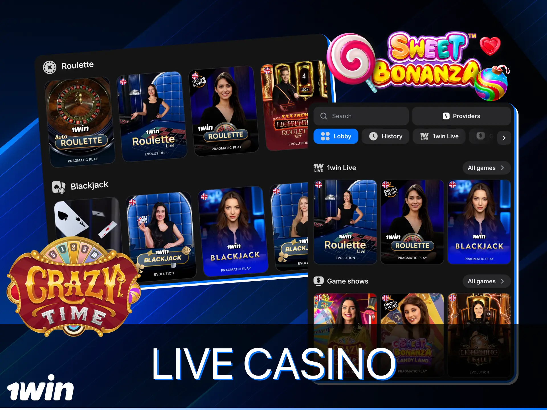 At 1Win online casino, you'll find a section with live casino games.