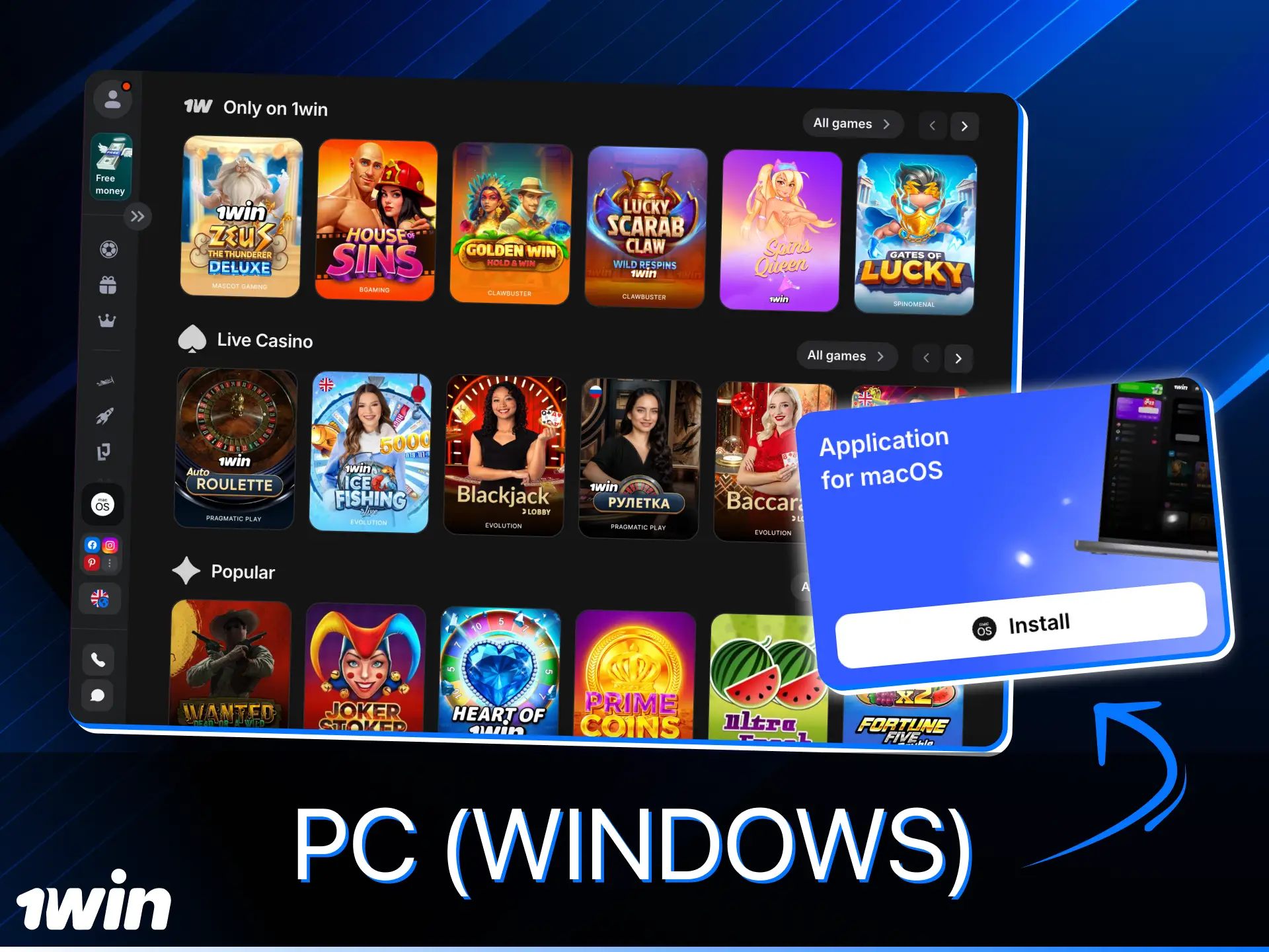 How do I download the 1Win online casino app for my PC.
