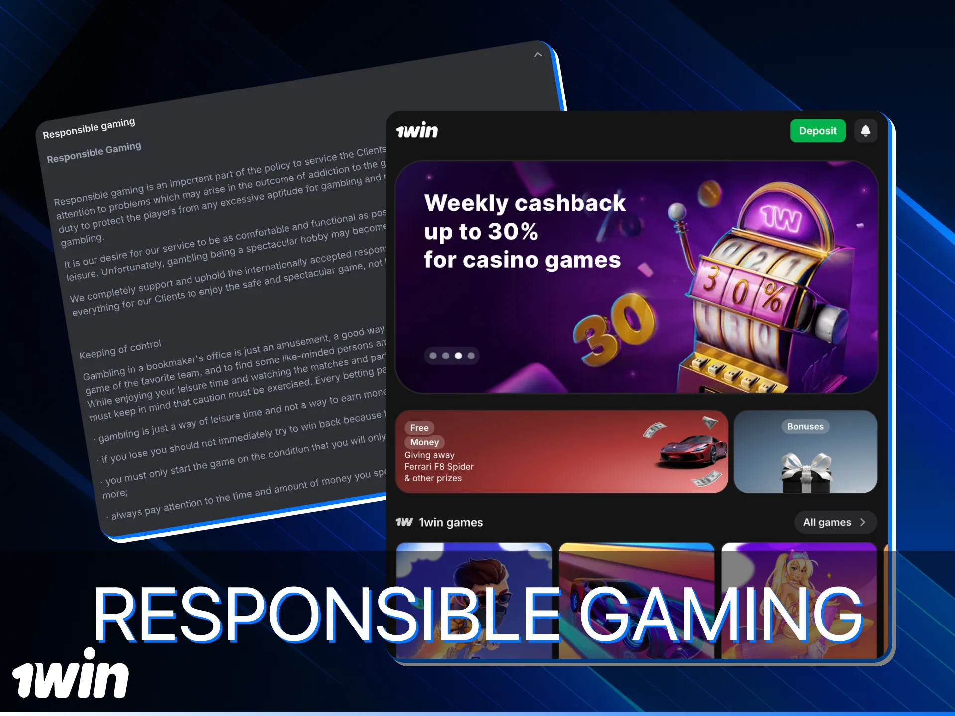 Does 1Win online casino comply with Responsible Gaming rules.