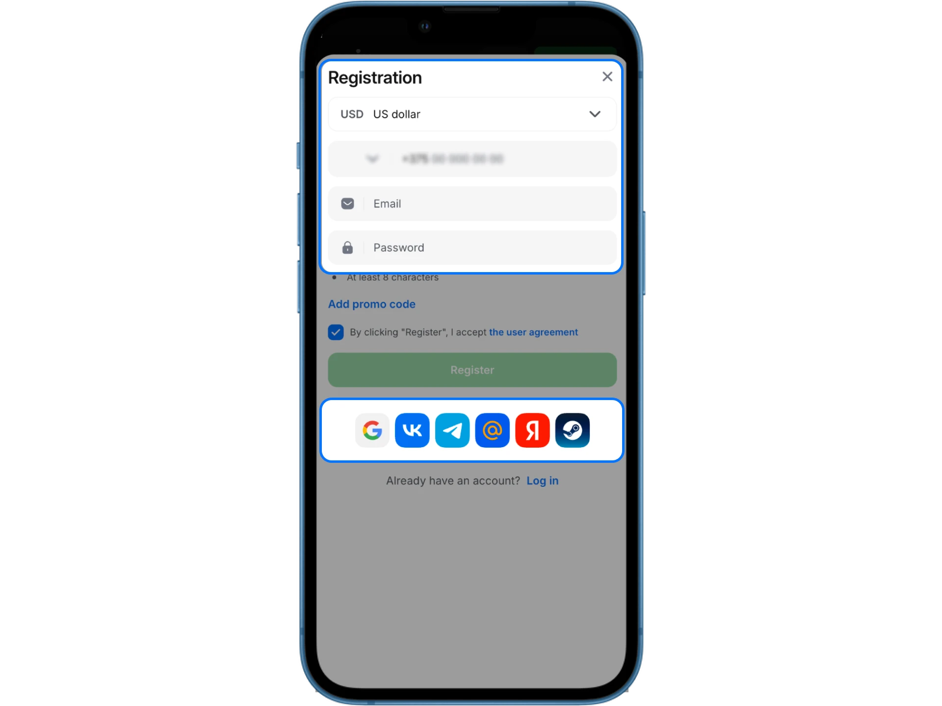 Online casino 1Win offers several registration methods.