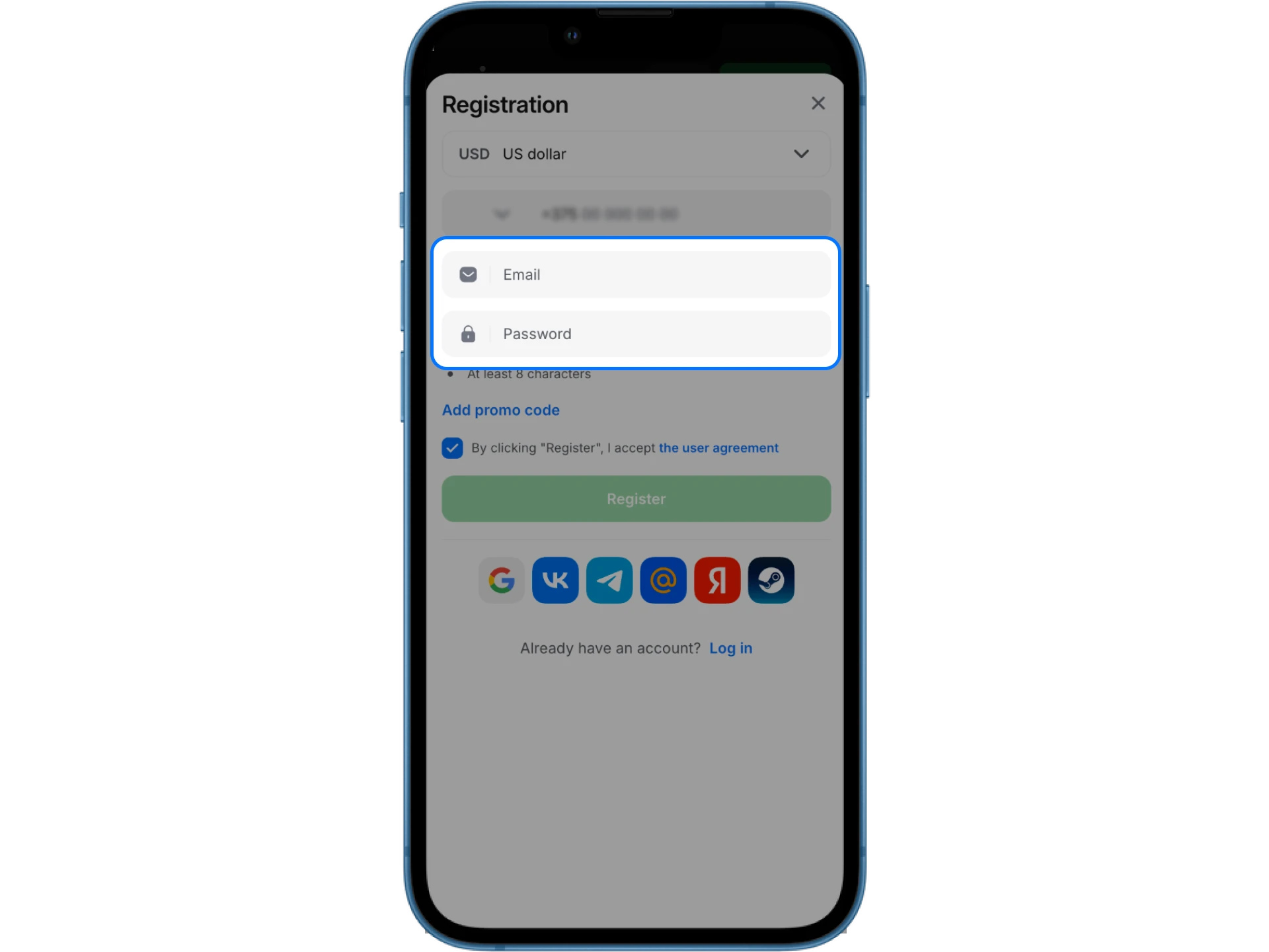 To register at 1Win online casino, you need to provide your phone number and email address.