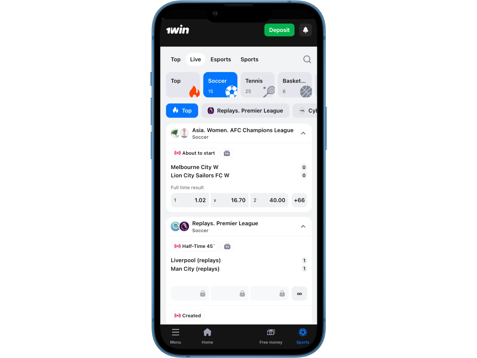 Visit the sports section at 1Win online casino and choose your favorite matches.