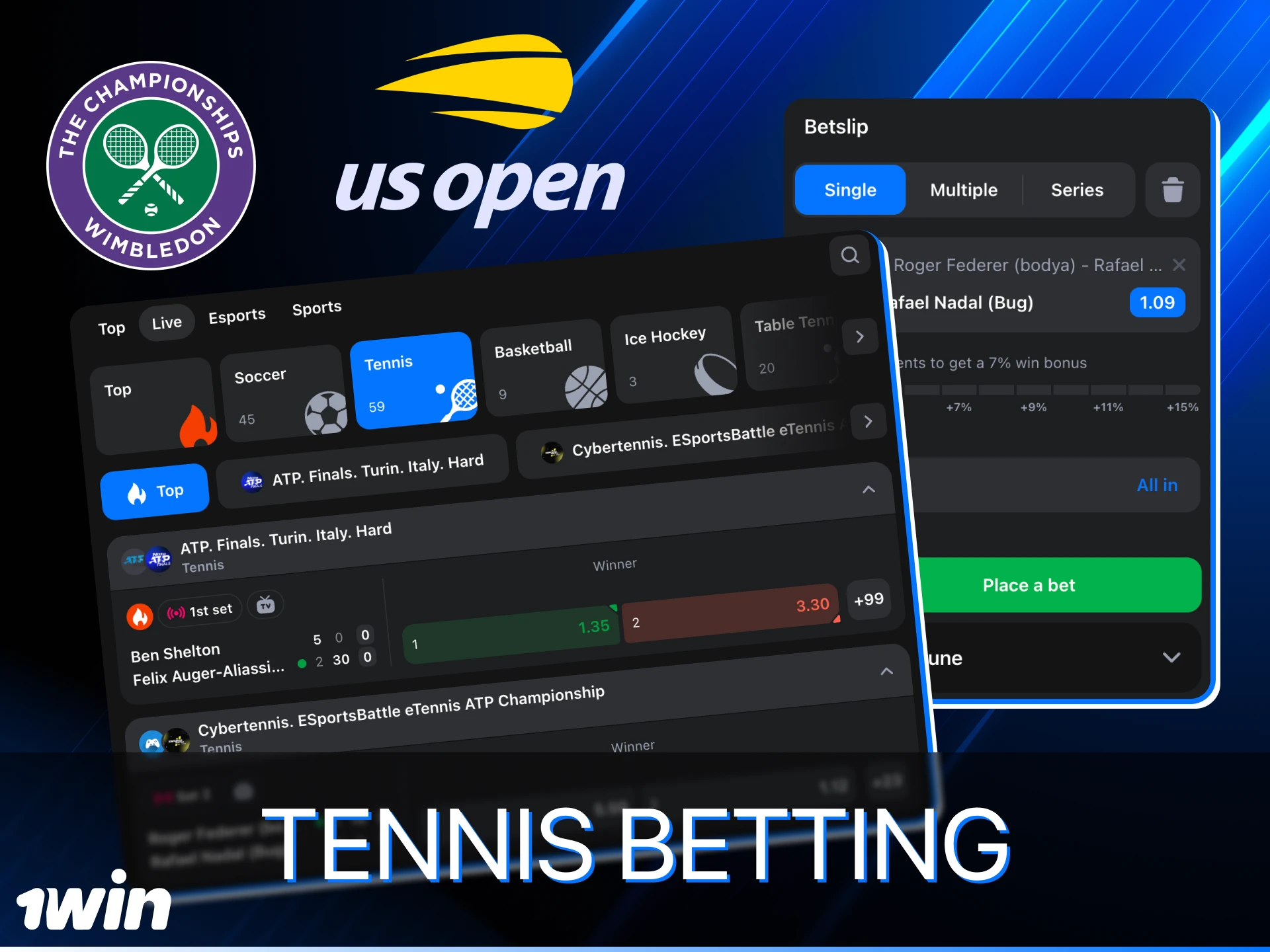 Bet on your favorite tennis team at 1Win online casino.