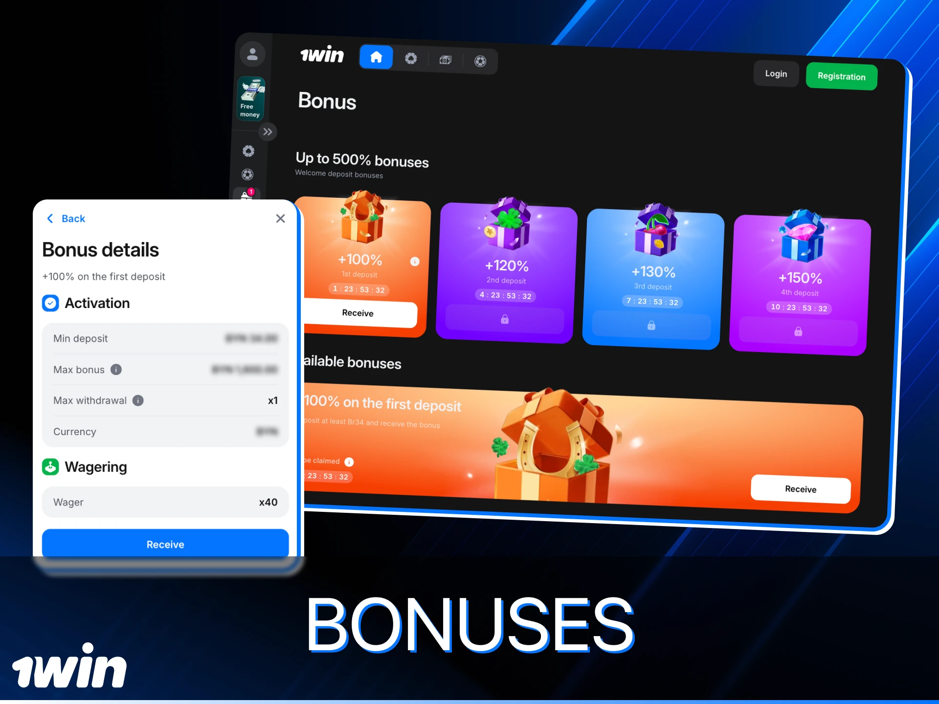 What bonuses will I receive after registering at 1win online casino.