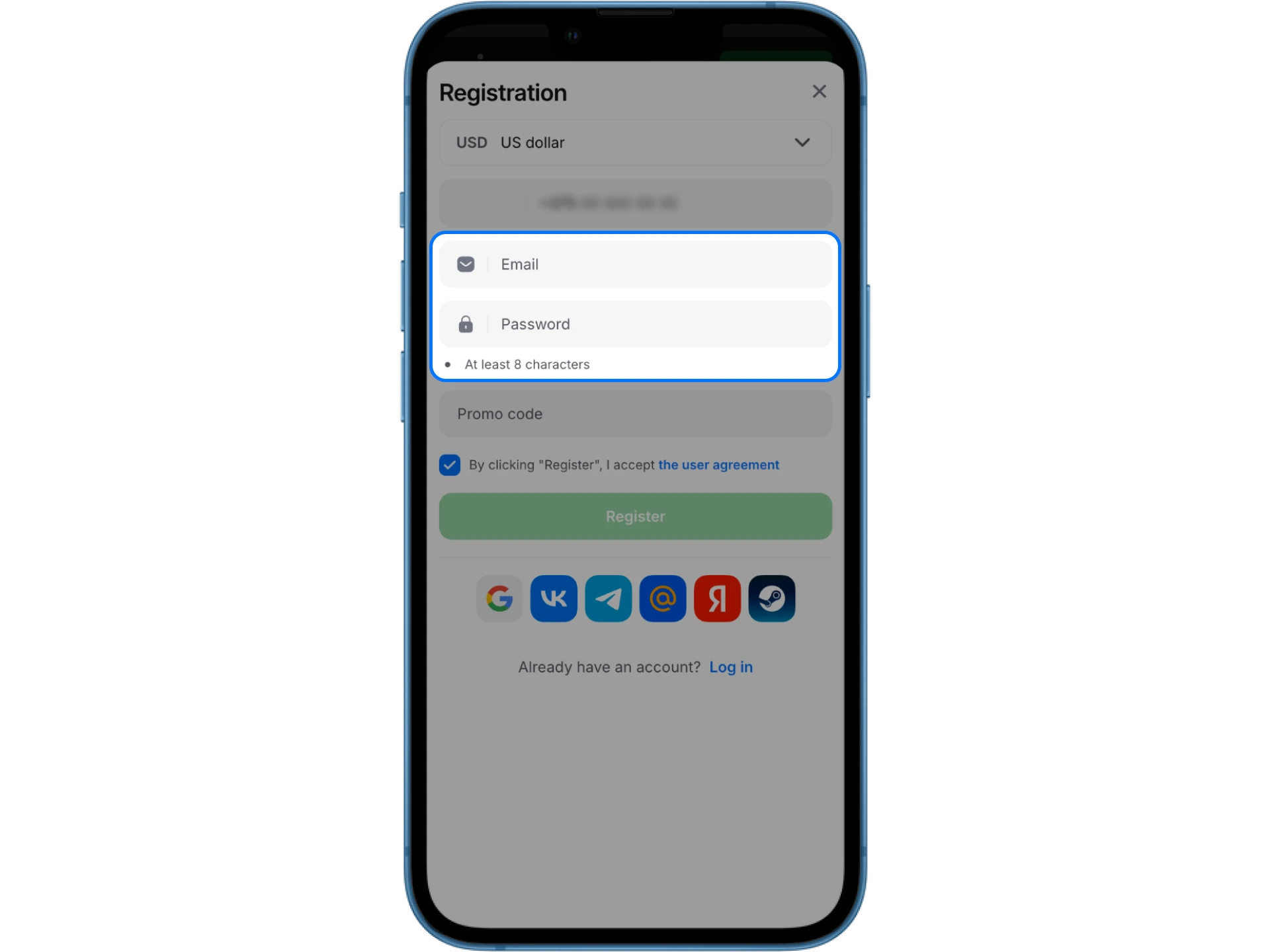 Fill out the registration form with your personal information to create an account at 1win online casino.