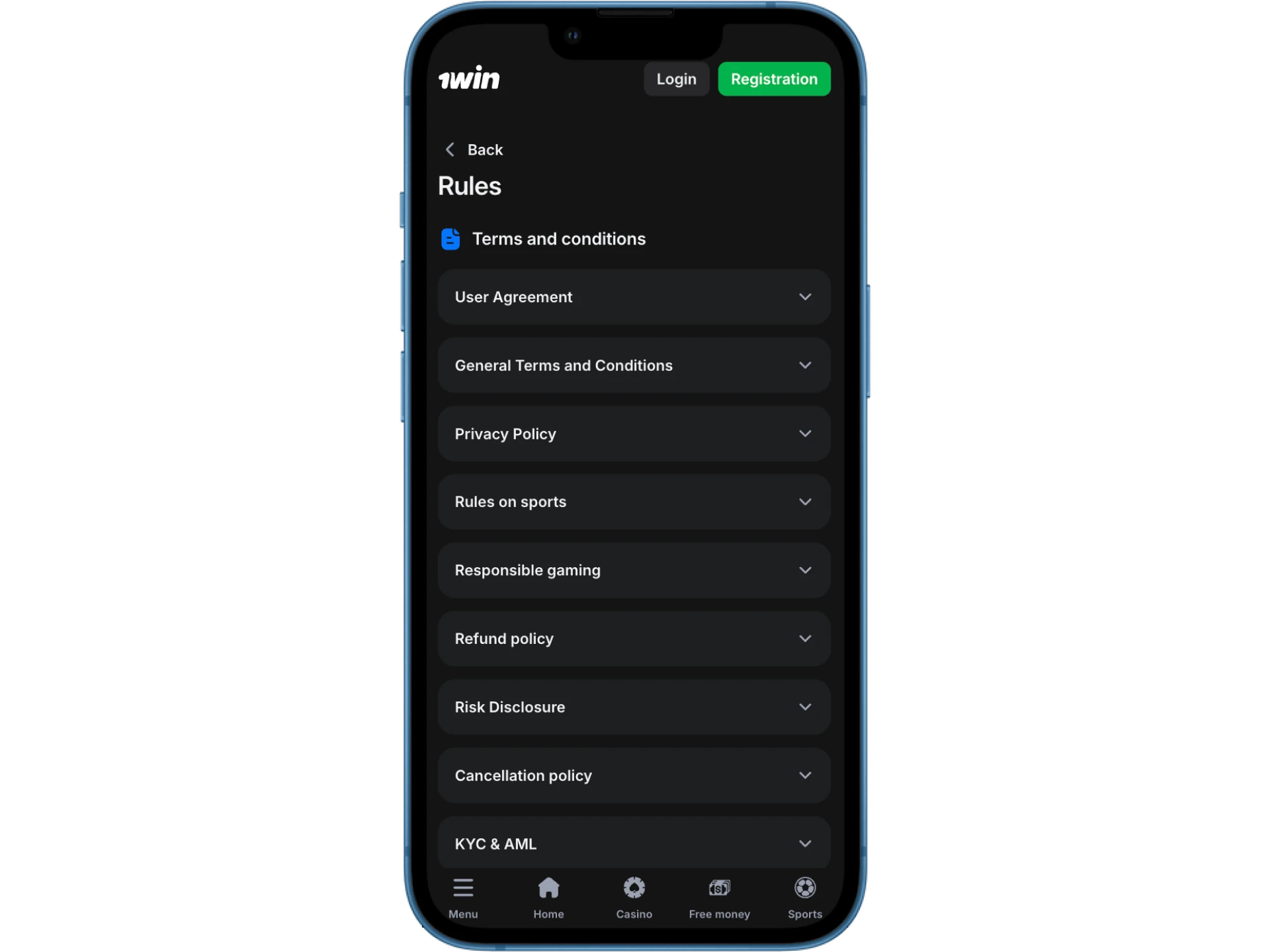 The 1win online casino has rules for players.
