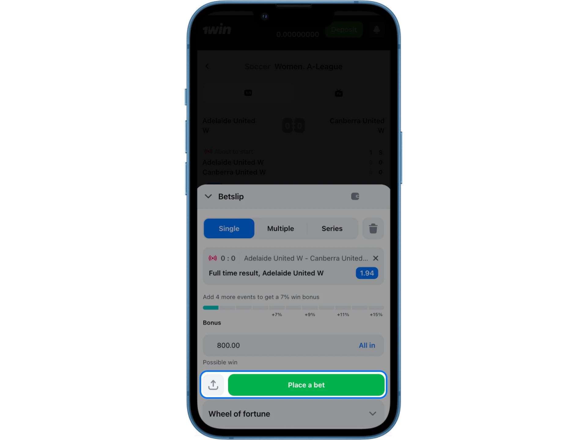 Confirm your sports bet at 1win online casino and wait for your winnings.