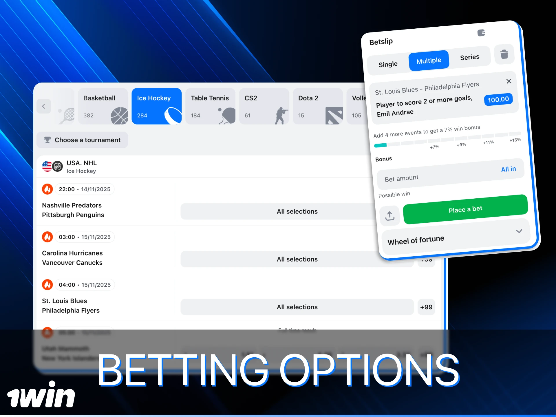 What Popular Betting Options are available to players at 1win online casino.