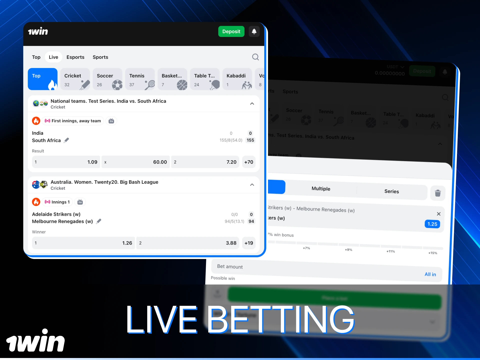 Can I bet on live matches at 1win online casino.