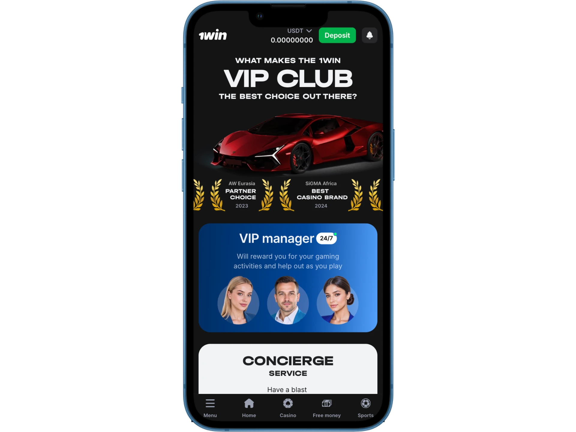 The manager invites players to the VIP club at the 1win online casino.